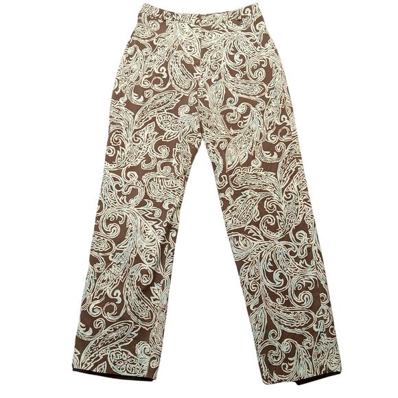 Talbots Pants 8 Womens Lined Stretch Brown Paisley Flat Front Hi Rise Silk Blend - Picture 1 of 9